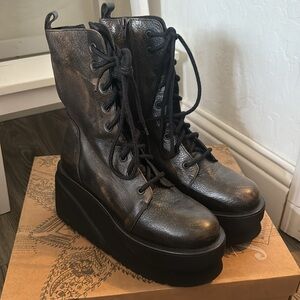 Free People Nella Platform lace up boots, espresso, NIB, festival, burning man